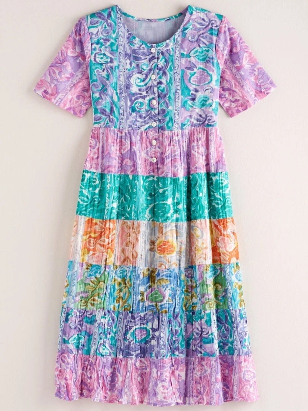 La Cera Floral Tiered Dress Womens 1X Multicolor Boho Cottagecore NWT Midi - Picture 2 of 7